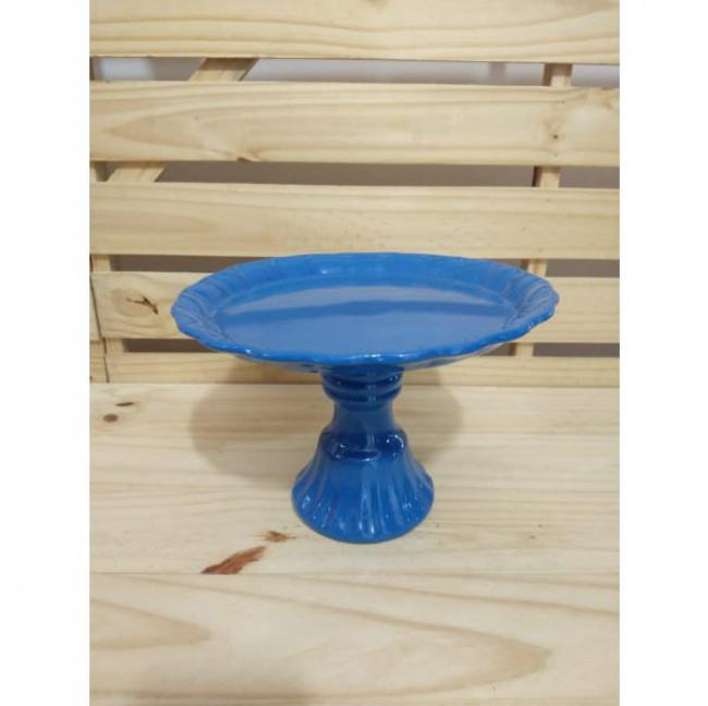 Boleira 19cm altura Cerâmica Azul Blueberry M 21cm de diâmetro