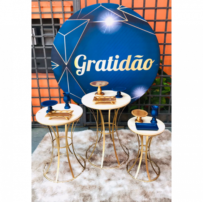 Decoração Gratidão azul e dourado