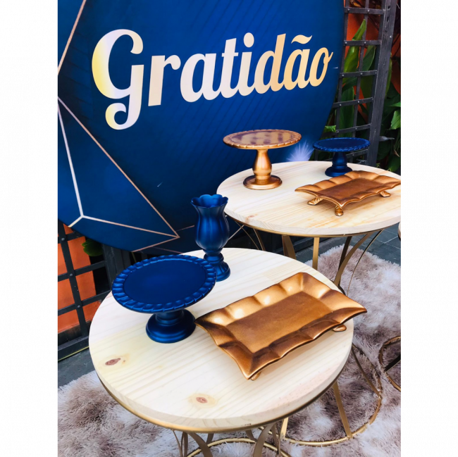 Decoração Gratidão azul e dourado