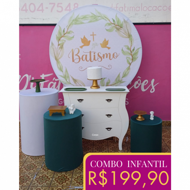 COMBO INFANTIL BATIZADO VERDE E BRANCO