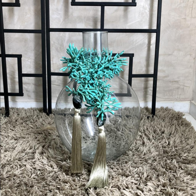 Colar de Mesa Corais (Azul + Tassel Cinza)