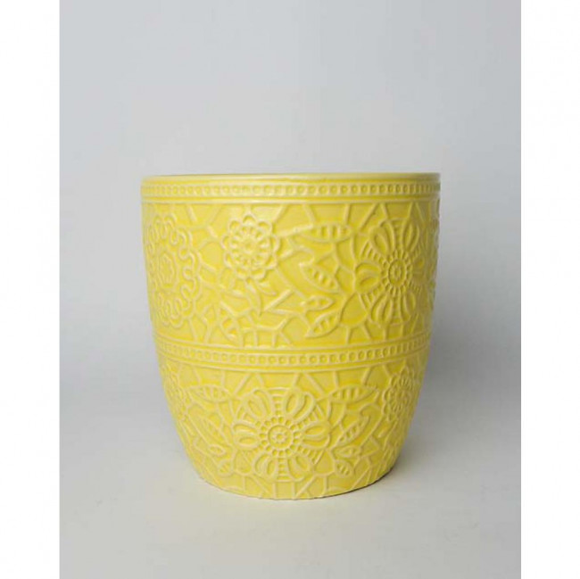 VASO PORCELANA AMARELO C/ DETALHE