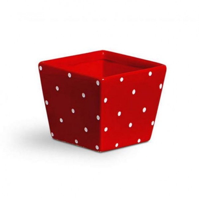 VASO QUADRADO VERMELHO COM BOLINHA BRANCA