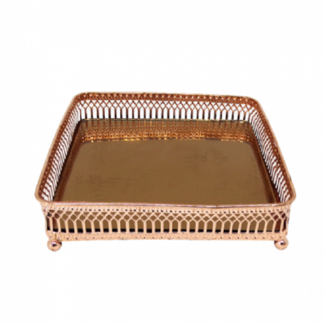 BANDEJA QUADRADA BORDA TRABALHADA ROSE GOLD G