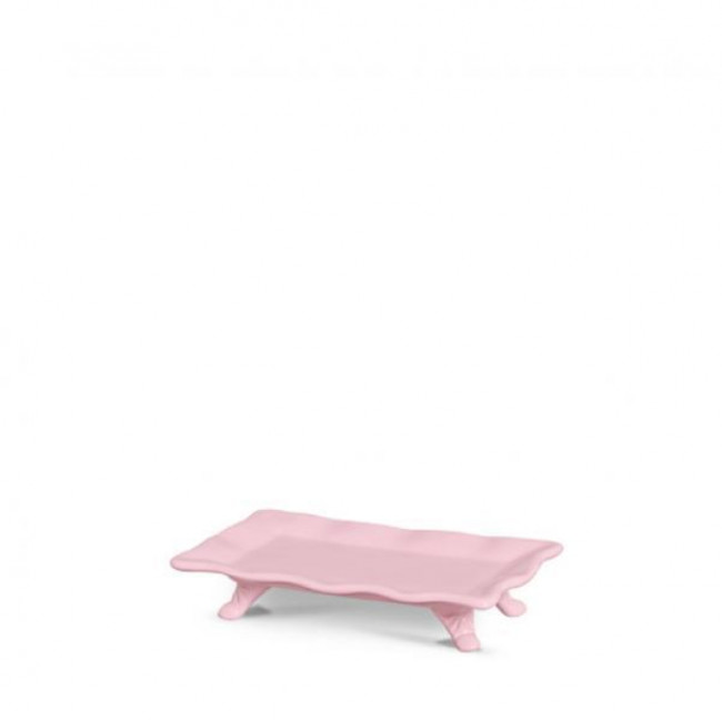 BANDEJA LOUÇA RETANGULAR BABADO C/ PÉ BAIXO ROSA BB
