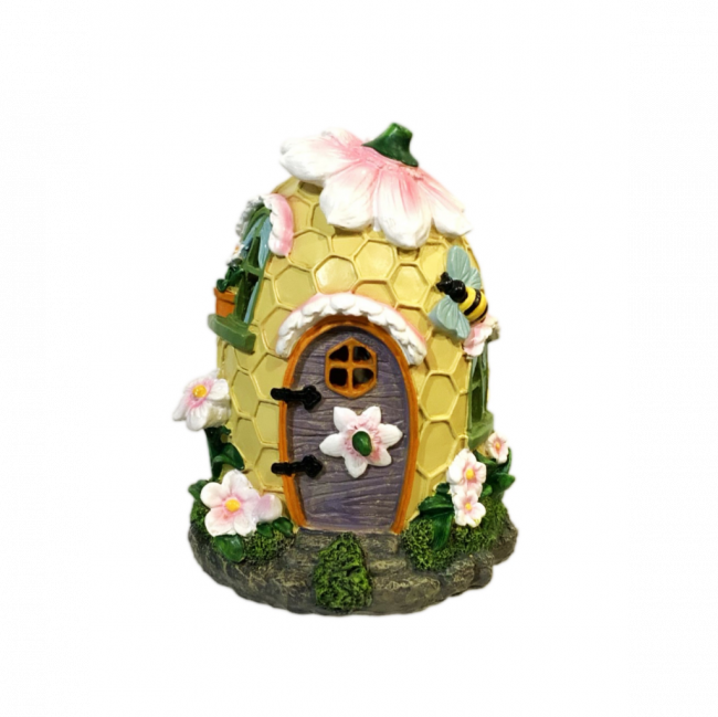 CASINHA DE JARDIM ENCANTADA RESINA AMARELA E ROSA (D 15 CM | A 21 CM)