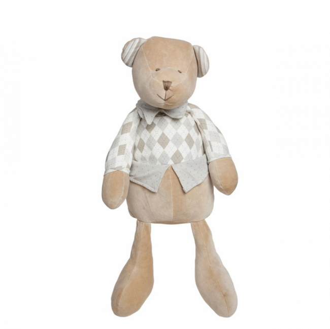 URSO PELÚCIA C/ SUETER BOLINHA XADREZ GRANDE (C 28 CM | L 15 CM | A 53 CM)