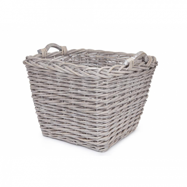 CESTA QUADRADA C/ ALÇA VIME CINZA TAM G (C 48 CM | L 48 CM | A 40 CM)