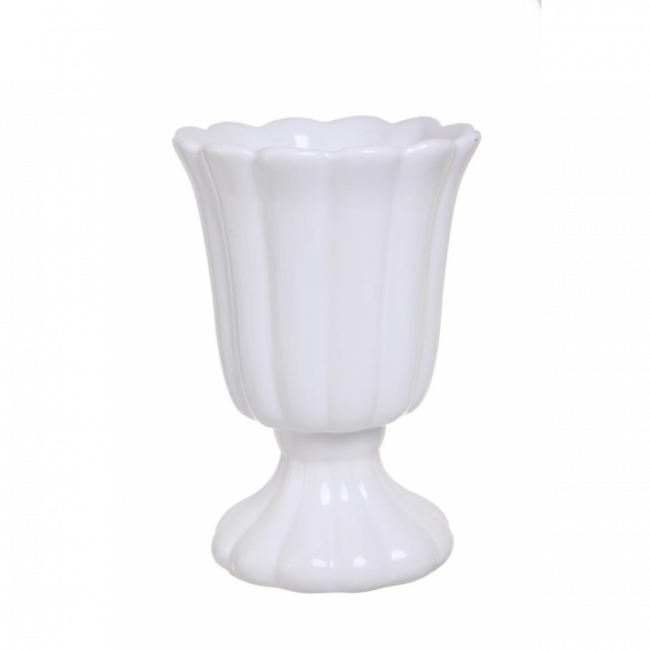 TAÇA GOMOS C/ PÉ CERÂMICA BRANCO (D 13 CM | A 20 CM)