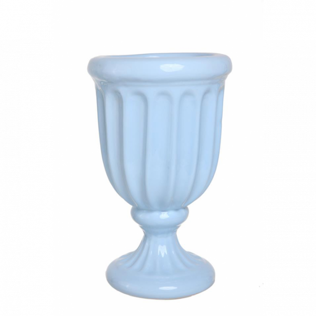 VASO TAÇA LALÁ CANELADO CERÂMICA AZUL BEBÊ (D 25 CM | A 40 CM)