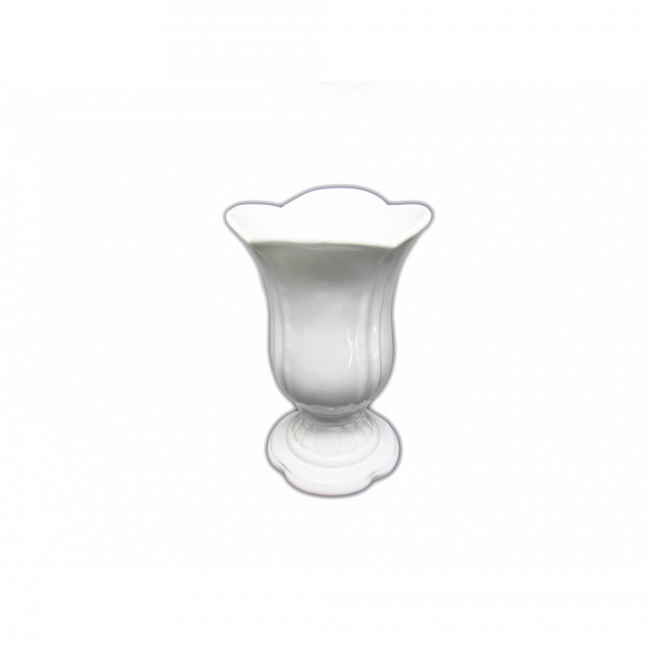 VASO PÉTALA C/ PÉ CERÂMICA BRANCO (D 14 CM | A 21 CM)