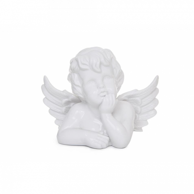 ANJO UMA MÃO NO QUEIXO CERÂMICA BRANCO MÉDIO (C 19 CM | L 10 CM | A 15 CM)