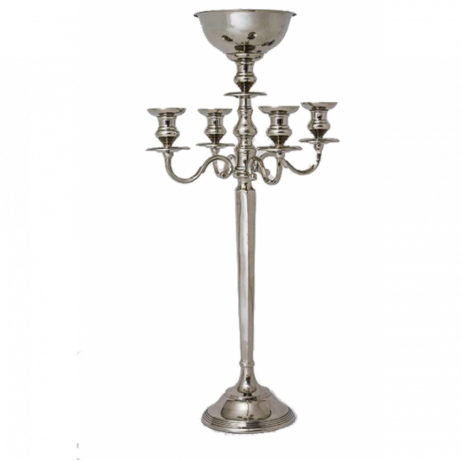 CANDELABRO C/ 4 VELAS E FLOREIRA PRATA (D 50 CM | A 94 CM)