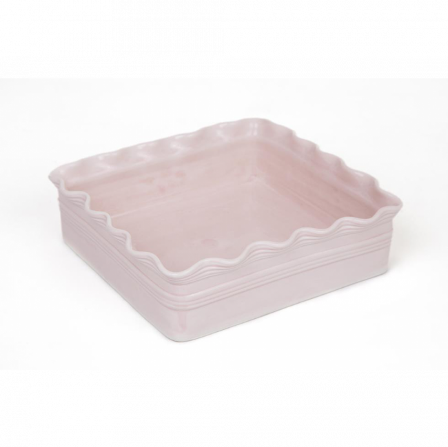 LINHA ROSÉ TRAVESSA QUADRADA ONDULADA PORCELANA (C 18 CM | L 18 CM | A 5 CM)