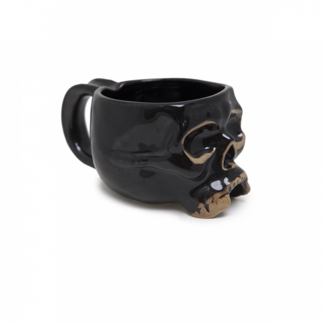 CANECA CAVEIRA CERÂMICA PRETA (C 15 CM | L 8 CM | A 8 CM)