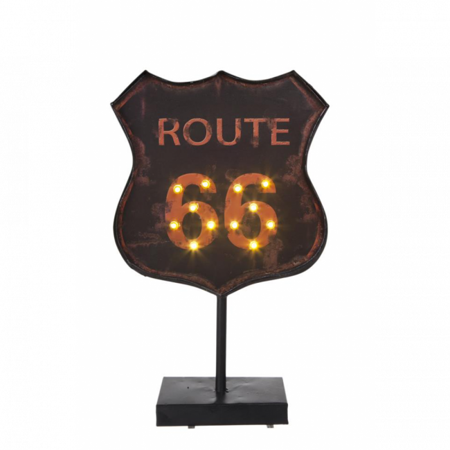 PLACA LUMINOSA ROUTE 66 METAL PRETO