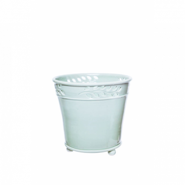 LINHA VERDE CELADON VASO C/ PÉTALA VAZADA 3 PÉS PORCELANA