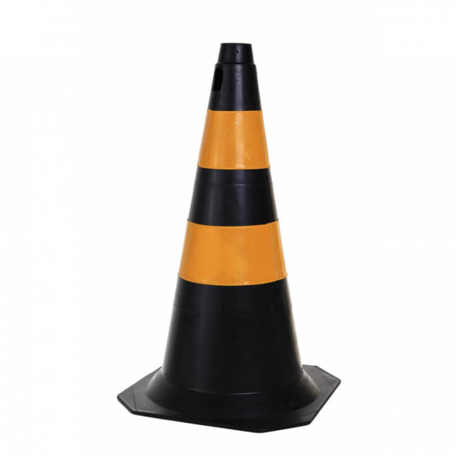 CONE TRÂNSITO AMARELO E PRETO (C 28 CM | L 28 CM | A 50 CM)