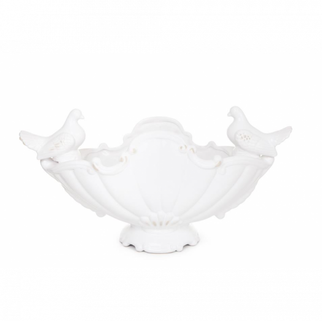 WHITE DOVE COLLECTION FRUTEIRA APLIQUE 2 PÁSSAROS CERÂMICA BRANCO (C 50 CM | L 17 CM | A 27 CM)