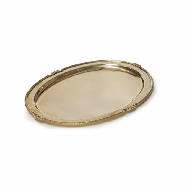 BANDEJA OVAL METAL DOURADO ENVELHECIDO TAM P (C 32 CM | L 24 CM | A 1 CM)