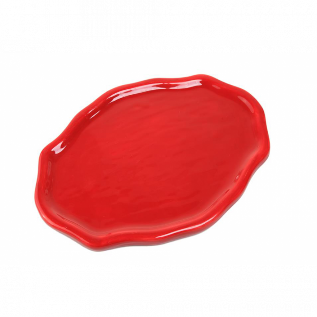 BANDEJA OVAL ONDULADA IRREGULAR CERÂMICA VERMELHO (C 35 CM | L 25 CM | A 3 CM)