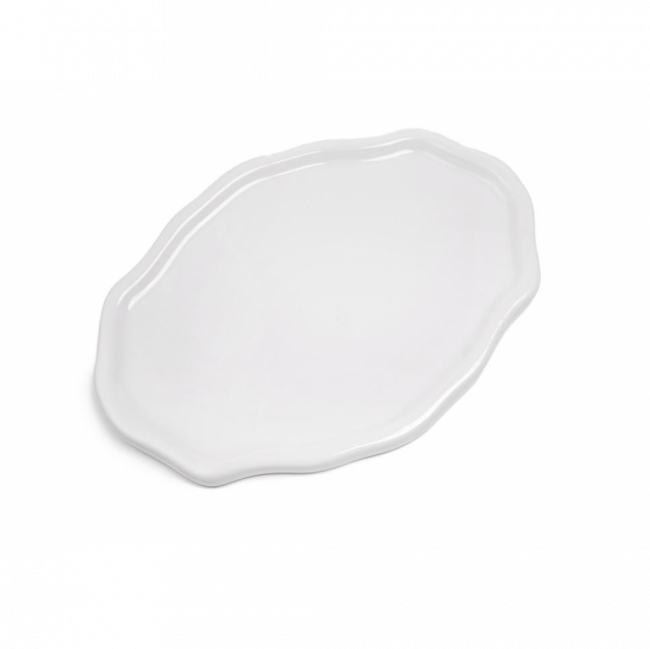 BANDEJA OVAL ONDULADA IRREGULAR CERÂMICA BRANCO (C 35 CM | L 25 CM | A 3 CM)