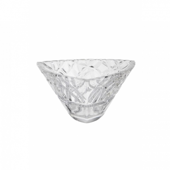 CENTRO DE MESA LAPIDADO TRIANGULAR CRISTAL TRANSPARENTE (C 23 CM | L 23 CM | A 12 CM)