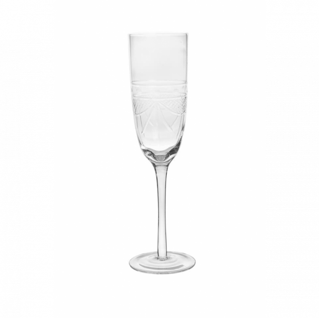 TAÇA ESPUMANTE / CHAMPAGNE / CHAMPANHE SEMI CRISTAL LAPIDADO TRANSPARENTE (D 5 CM | A 24 CM)