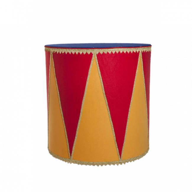 TAMBOR CIRCO COM RODINHA TECIDO VERMELHO E AMARELO (D 90 CM | A 95 CM)