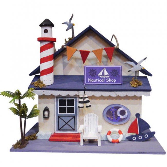 CASA DE PASSARINHO NAUTICAL SHOP MADEIRA COLORIDA (C 25 CM | L 17 CM | A 24 CM)