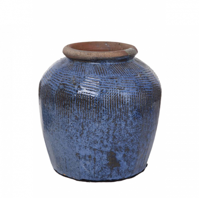 VASO VIETNAMITA BARRO AZUL (D 23 CM | A 26 CM)