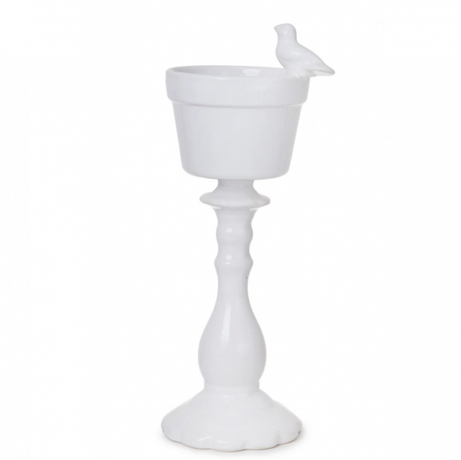 WHITE DOVE COLLECTION VASO VIOLETA APLIQUE 1 PÁSSARO NO PÉ CERÂMICA BRANCO (D 12 CM | A 36 CM)