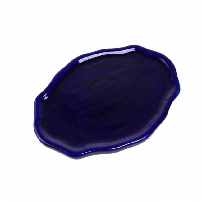 BANDEJA OVAL ONDULADA IRREGULAR CERÂMICA AZUL CARBONO (C 35 CM | L 25 CM | A 3 CM)