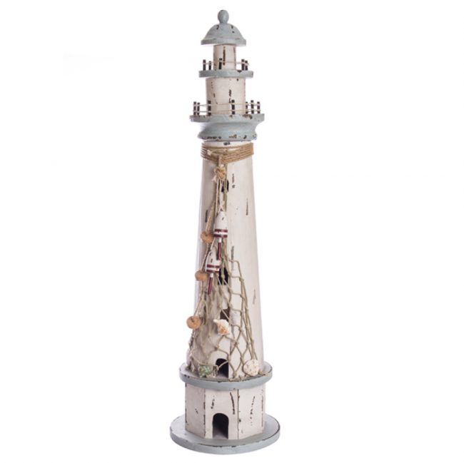 FAROL ALTO MADEIRA AZUL BRANCO (D 21 CM | A 79 CM)