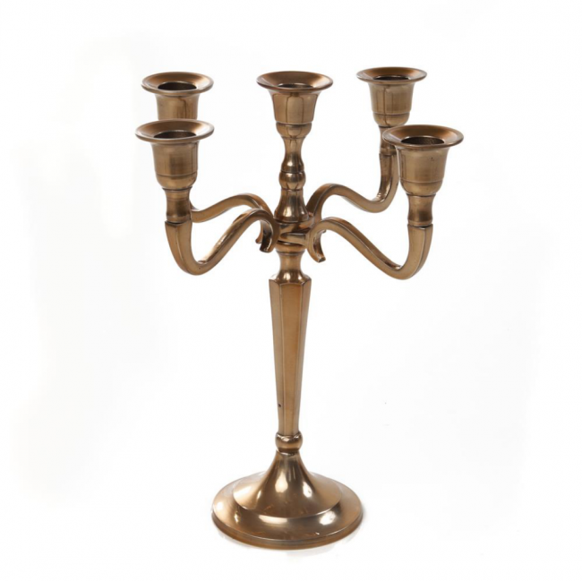 CANDELABRO 5 VELAS METAL DOURADO (D 22 CM | A 28 CM)