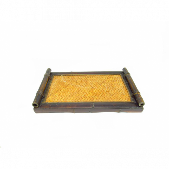 BANDEJA RETANGULAR BAMBU MARROM E BEGE TAM M (C 41 CM | L 25 CM | A 5 CM)