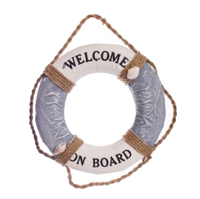 BOIA AZUL E BRANCO WELCOME ON BOARD TAM P (D 16 CM)