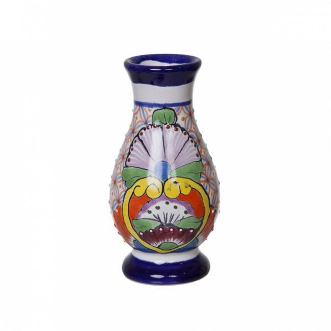 VASO C/ PÉ MEXICANO CERÂMICA PEÇA I COLORIDO (D 8 CM | A 16 CM)