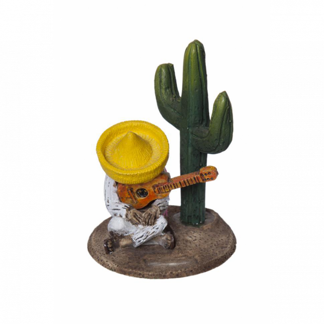 RANCHEIRO MEXICANO RESINA C/ CACTUS E BASE MARROM (D 8 CM | A 11 CM)