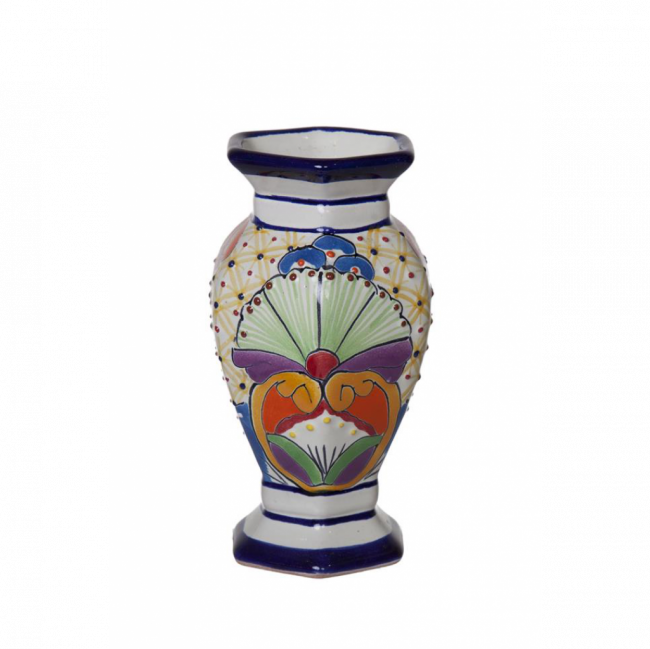 VASO HEXÁGONO MEXICANO CERÂMICA COLORIDA (D 5 CM | A 16 CM)