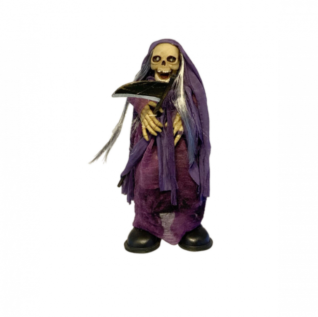 MORTE COM FOICE RESINA HALLOWEEN ROXO (D 13 CM | A 28 CM)