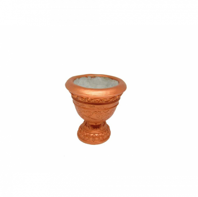 VASO TAÇA TRABALHADO C/ ARABESCOS RESINA COBRE TAM P (D 12 CM | A 14 CM)