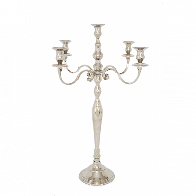 CANDELABRO 5 VELAS PRATA BAIXO (D 51 CM | A 78 CM)