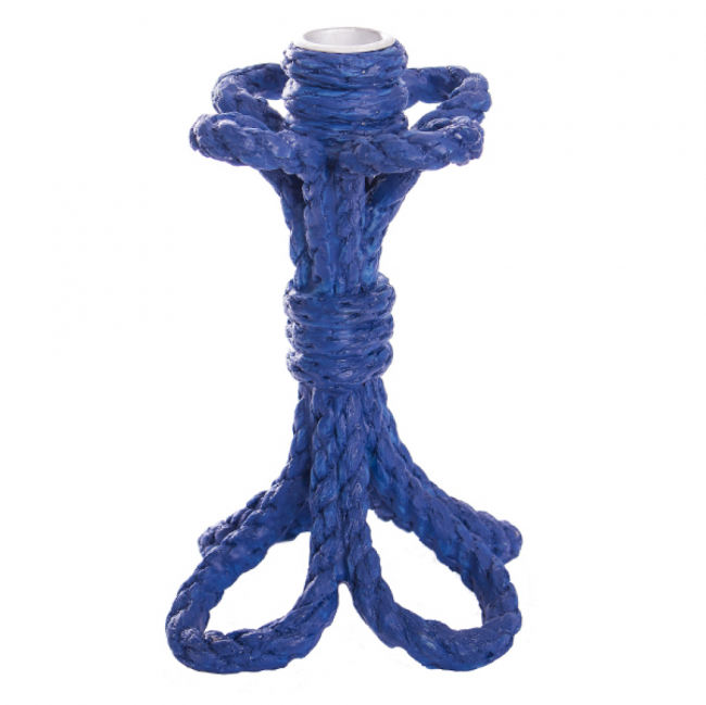 CASTIÇAL CORDA RESINA AZUL MARINHO (D 13 CM | A 18 CM)