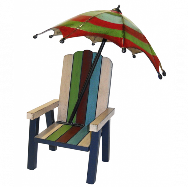 CADEIRA COM GUARDA-SOL MADEIRA AZUL, VERDE E VERMELHA (C 13 CM | L 13 CM | A 30 CM)