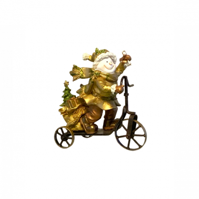 TRICICLO BONECO DE NEVE RESINA DOURADO (C 16 CM | L 9 CM | A 17 CM)