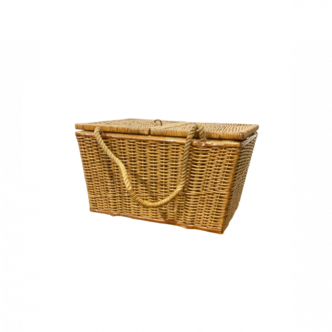 CESTA RETANGULAR C/ 2 ALÇAS E 2 ABERTURAS VIME ENVERNIZADO MARROM (C 48 CM | L 32 CM | A 27 CM)