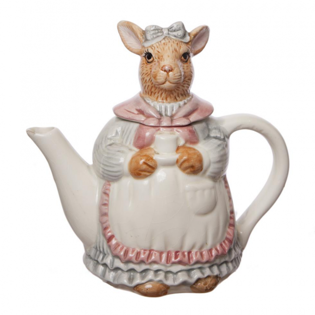 BULE COELHA PORCELANA ROSA E CINZA (C 19 CM | L 18 CM | A 18 CM)