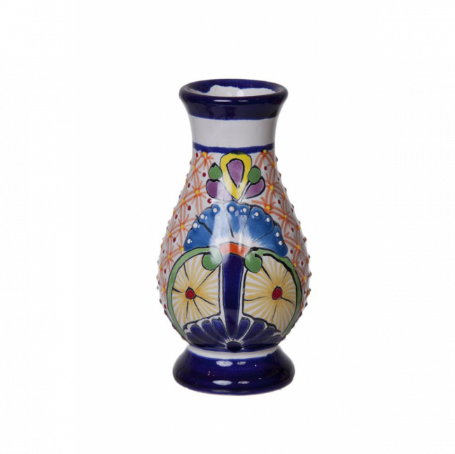 VASO C/ PÉ MEXICANO CERÂMICA PEÇA II COLORIDO (D 8 CM | A 16 CM)