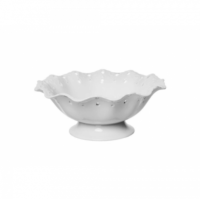 RENDADA PARIS FRUTEIRA C/ PÉ BORDA ONDULADA PORCELANA BRANCA (D 24 CM | A 10 CM)